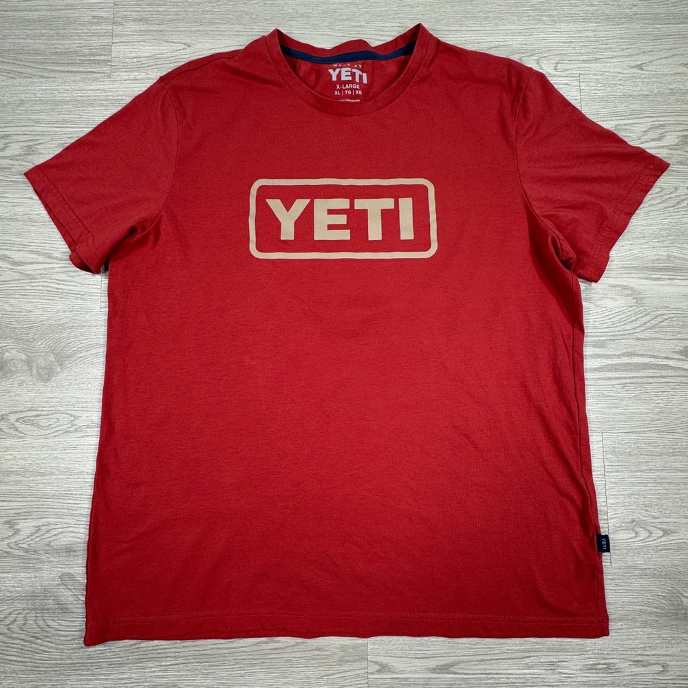 Yeti Men's T-Shirt Box Logo Short Sleeve Red XL Graphic Tee‎ Outdoor Casual
